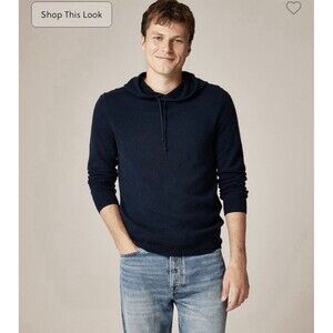 J Crew 100 % Cashmere Pullover Hoodie Mens. Blue Sweater. Retails:$268
